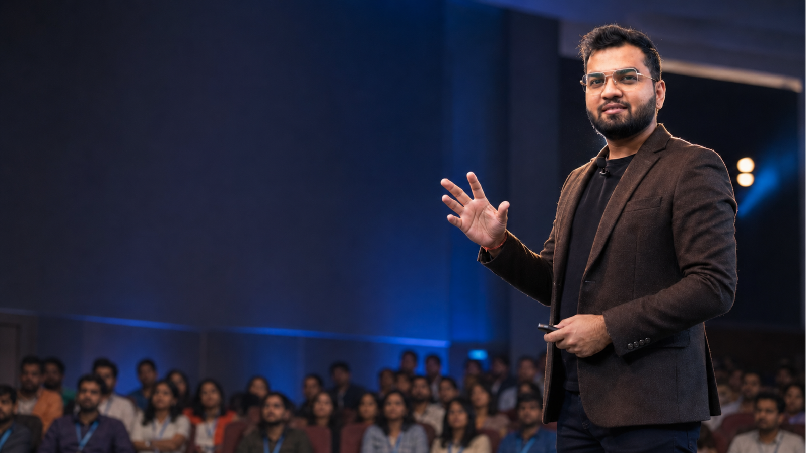 Varun Vashishth speaking on stage
